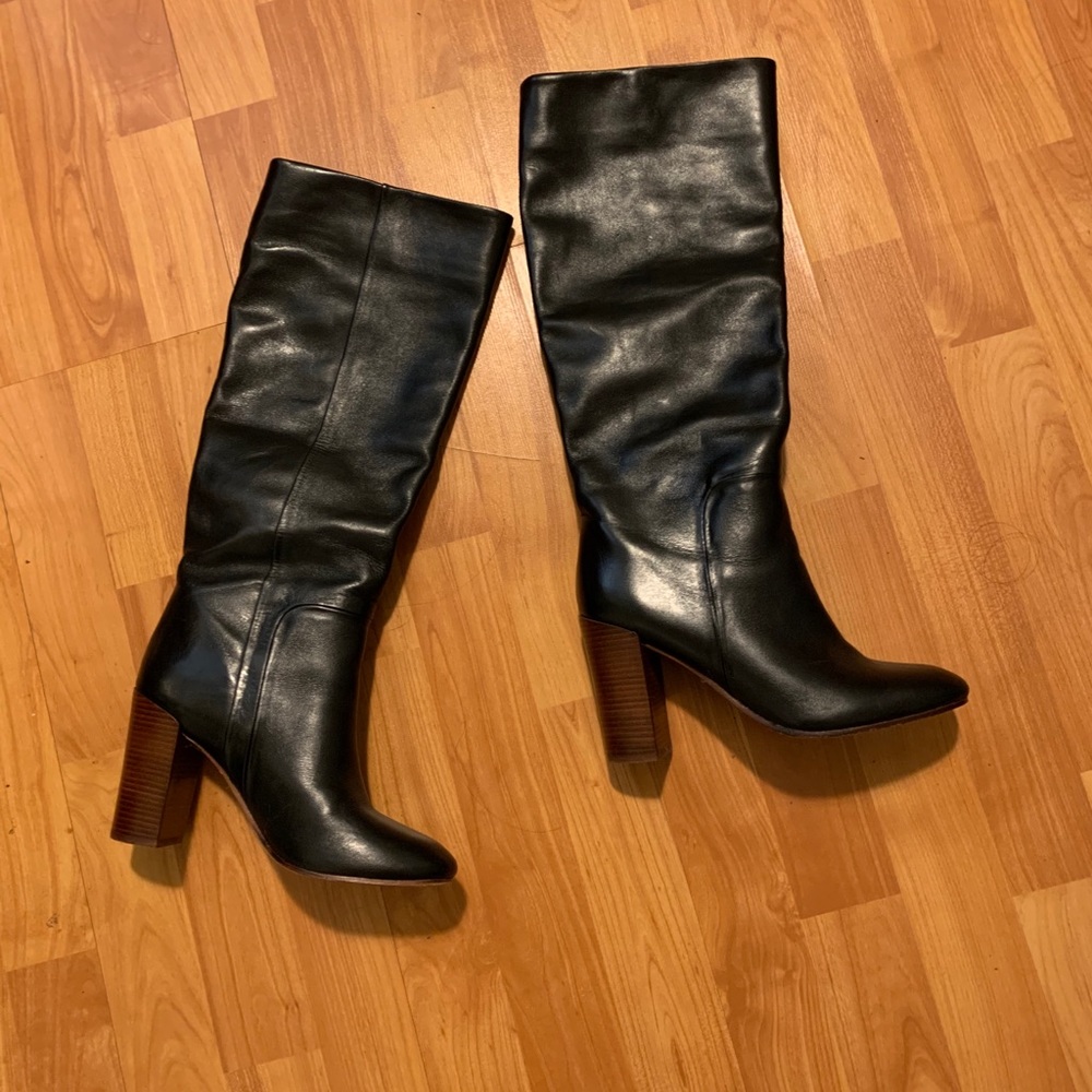 Knee high leather heeled boots